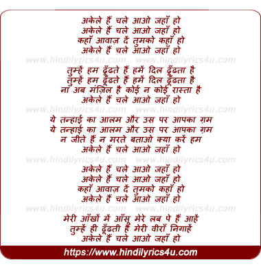 lyrics of song Akele Hai Chale Aao Jaha Ho