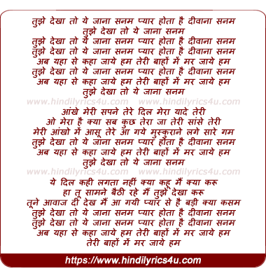 lyrics of song Tujhe Dekha Toh Yeh Jana Sanam