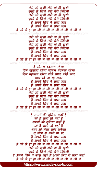 lyrics of song Teri Jo Khushi Meri Wo Hi Khushi