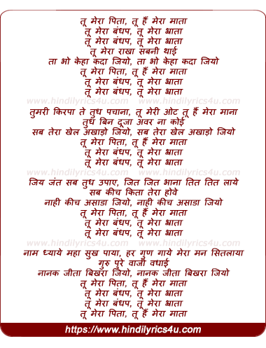 lyrics of song Tu Mera Pitaa