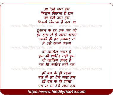 lyrics of song Aa Dekhen Zara Hum